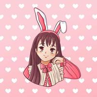 menina de anime dos desenhos animados com orelhas de coelho vetor