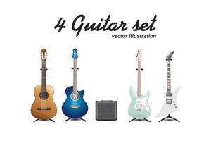 Conjunto de 4 guitarras mais alto falante. ilustração vetorial vetor