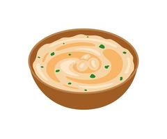 homus de grão de bico, comida de purê de molho na tigela. comida árabe tradicional. refeição de proteína vegana vegetariana. purê de creme de feijão. ilustração vetorial vetor