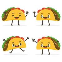 conjunto de personagens bonitos de comida de desenho animado de taco isolados em branco. vetor