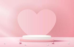 produtos de fundo de exibição de pódio rosa para dia dos namorados na plataforma de amor. estande para mostrar cosméticos com estilo artesanal. símbolos de amor para feliz. projeto do vetor. vetor