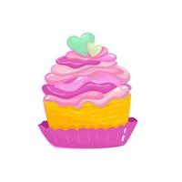 cupcake de dia dos namorados com coração isolado. muffins rosa baunilha doce sobremesa para os amantes. ilustração em vetor dos desenhos animados. padaria para o dia dos namorados