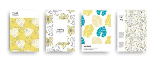 conjunto de capas exóticas de natureza tropical. plantas havaianas desenhadas à mão vetor