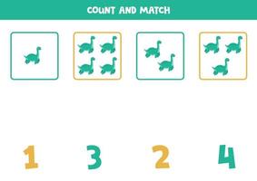 jogo de contagem para crianças. conte todos os plesiossauros e combine com os números. planilha para crianças. vetor