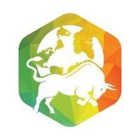 design de ícone do logotipo de vetor de touro do globo. vetor de ícone de design de logotipo de palavra e touro.