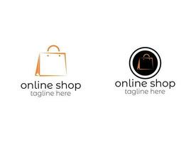 modelo de designs de logotipo de loja online. gráfico vetorial de ilustração de carrinho de compras e sacola de compras vetor
