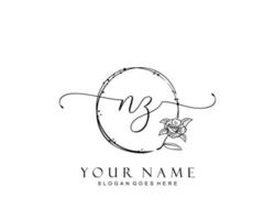 monograma inicial de beleza nz e design de logotipo elegante, logotipo de caligrafia da assinatura inicial, casamento, moda, floral e botânico com modelo criativo. vetor