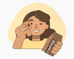 menina segurando o grão de café na mão vetor