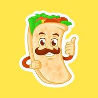 mascote burrito engraçado dos desenhos animados dá um polegar para cima. vetor