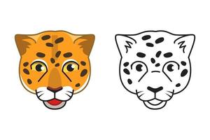 cabeça de leopardo dos desenhos animados em cor e linha. vetor