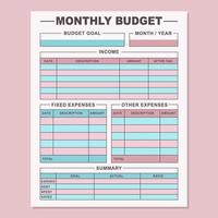 modelo simples de planejamento de orçamento mensal. ilustração vetorial vetor