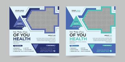 postagem de mídia social quadrada de saúde médica, vendas de anúncios de banner da web de promoção e design de modelo de vetor de banner de desconto.