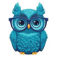 coruja pássaro azul em óculos grandes para a visão. animal inteligente. ilustração em vetor plana.
