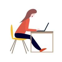 trabalhando em casa conceito freelance. mulher sentada com laptop. ilustração de trabalho on-line em vetor. vetor