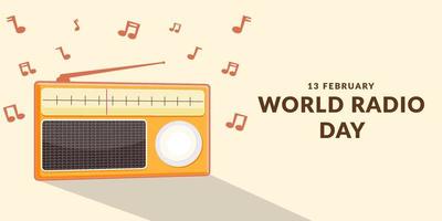 ilustração de banner horizontal do dia mundial do rádio em design plano vetor