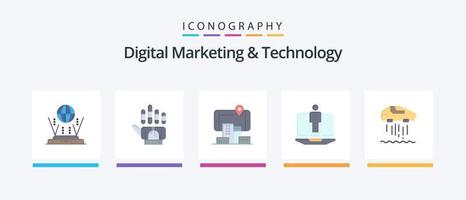 marketing digital e tecnologia flat 5 icon pack incluindo pessoal. serviço. realidade. hardware. computador portátil. design de ícones criativos vetor