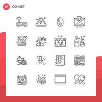 conjunto de pictogramas de 16 contornos simples de elementos de design de vetores editáveis de correio de ciência de caveira de negócios