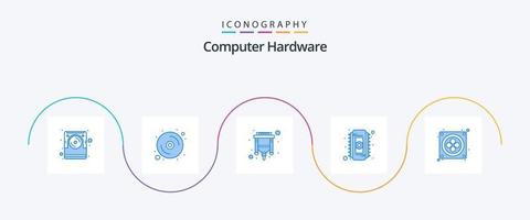 pacote de ícones azul 5 de hardware de computador, incluindo ventilador. RAM. cabo. memória. lasca vetor