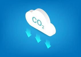 co2 neutro. conceito de emissão líquida zero. redução da emissão de dióxido de carbono. ilustração de nuvem isométrica. vetor