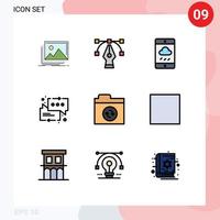 pacote de interface de usuário de 9 cores planas básicas de linha preenchida de pasta de seta smartphone suporte bate-papo elementos de design de vetores editáveis
