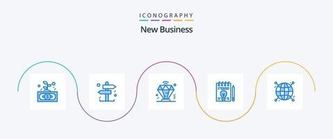 novo pacote de ícones azul 5 de negócios, incluindo globo. conectado. o negócio. caneta. documento vetor