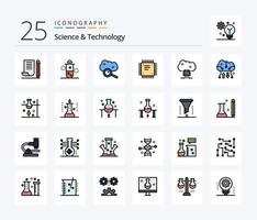 pacote de ícones cheios de 25 linhas de ciência e tecnologia, incluindo cpu. lasca. Ciência. nuvem de internet. serviço na nuvem vetor