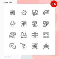 conjunto de 16 sinais de símbolos de ícones de interface do usuário modernos para negócios seo timing dinheiro finanças editáveis elementos de design vetorial vetor