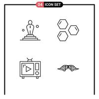 conjunto de 4 cores planas de linhas preenchidas vetoriais na grade para elementos de design de vetores editáveis de tv de oscar de antena de cinema