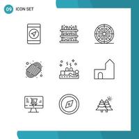 pacote de interface do usuário de 9 contornos básicos de comida de corda de cura para corda de acampamento elementos de design de vetores editáveis