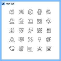 conjunto de 25 sinais de símbolos de ícones de interface do usuário modernos para definir elementos de design de vetores editáveis de mídia de player de dinheiro de vídeo