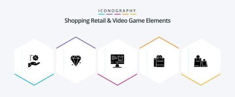 shoping varejo e elementos de videogame pacote de ícones de 25 glifos incluindo . fazer compras. computador . Shopping. saco vetor