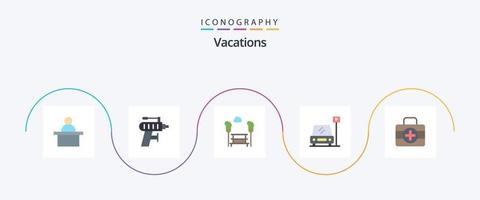 pacote de ícones de 5 planos de férias, incluindo ic. kit médico. banco. área. estacionamento vetor