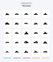 montanhas criativas pacote de ícones preto sólido de 25 glifos, como colina. montanha. montanha. Sol. colina vetor