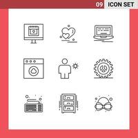 pacote de ícones vetoriais de estoque de 9 sinais e símbolos de linha para corpo de verão laptop avatar nuvem elementos de design de vetores editáveis
