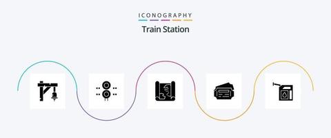 pacote de ícones de glyph 5 da estação de trem, incluindo gás. estação. transporte. bilhete. apontar vetor