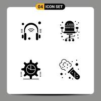 4 interface do usuário pacote de glifos sólidos de sinais e símbolos modernos de gráfico de torta de fone de ouvido internet das coisas estatísticas do assento elementos de design vetorial editáveis vetor