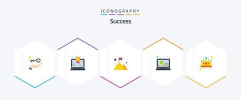 pacote de ícones planos de sucesso 25, incluindo coroa. sinal de visto. bandeira. computador portátil. vencedora vetor
