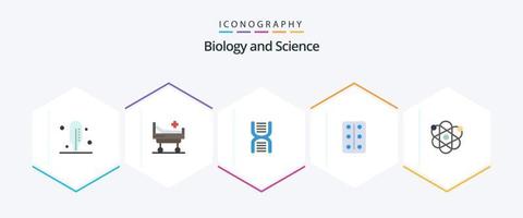 pacote de ícones planos de biologia 25, incluindo . genético. física. biologia. comprimidos vetor