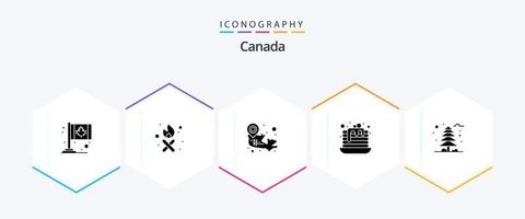 Pacote de ícones de 25 glifos do Canadá, incluindo selva. canadense. doce. bolo vetor