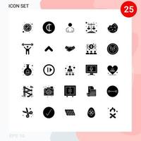 grupo de símbolos de ícone universal de 25 glifos sólidos modernos de comida de ginástica pessoa sobremesa assar elementos de design de vetores editáveis