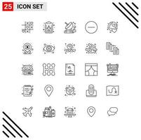 conjunto de 25 símbolos de símbolos de ícones de interface do usuário modernos para comunicação de terra mundial ocultar elementos de design de vetores editáveis