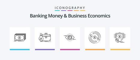 dinheiro bancário e pacote de ícones de linha 5 de economia de negócios, incluindo seguro. banco. Cálculo. proteção. seguro. design de ícones criativos vetor