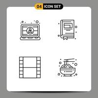 4 ícones criativos sinais e símbolos modernos de tira de computador laptop notebook china elementos de design de vetores editáveis