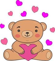 ilustração vetorial de um ursinho fofo com corações, para dia dos namorados, casamento, para sites e interfaces, aplicativos móveis, cartões postais, papel de embrulho, publicidade. vetor