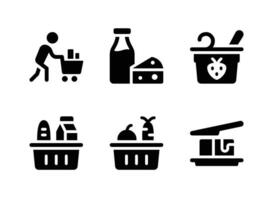 conjunto simples de ícones sólidos vetoriais de supermercado vetor