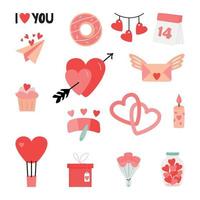 ilustração vetorial com adesivos fofos embalam em estilo cartoon com símbolos de amor para o dia dos namorados. grande coleção de cliparts. vetor