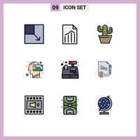 9 cores planas de linhas preenchidas de vetores temáticos e símbolos editáveis de cactos de pensamento em dinheiro missão elementos de design de vetores humanos editáveis