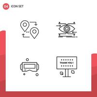 pacote de linha vetorial editável de 4 cores planas de linha preenchida simples do foco de viagem do dispositivo de localização vidro do google elementos de design vetorial editável vetor