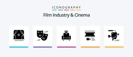 pacote de ícones cenima glyph 5 incluindo filme. Câmera. cinema. filme. filme. design de ícones criativos vetor
