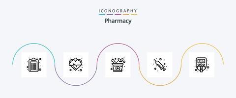 pacote de ícones da linha 5 de farmácia, incluindo teste. médico. herbal. nível. remédio líquido vetor